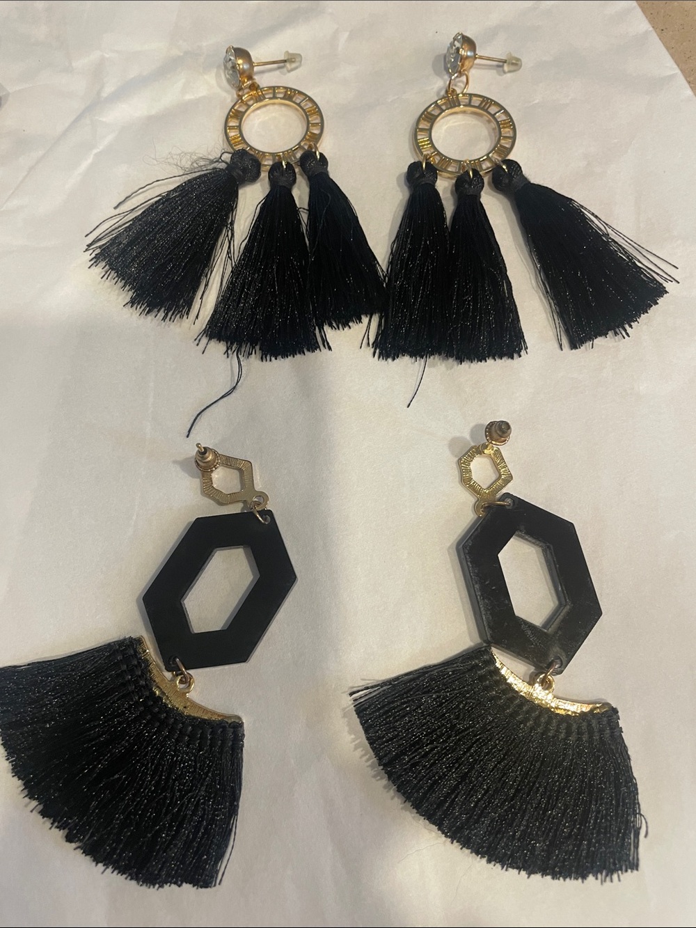 Black Tassel Statement Earrings - Women Jewelry  2 pairs